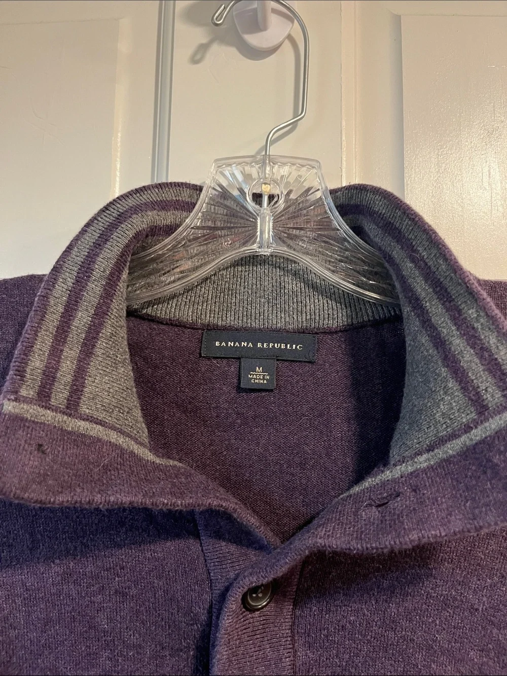 Banana Republic 100% Cotton Quarter Button Sweater in Purple Size Medium